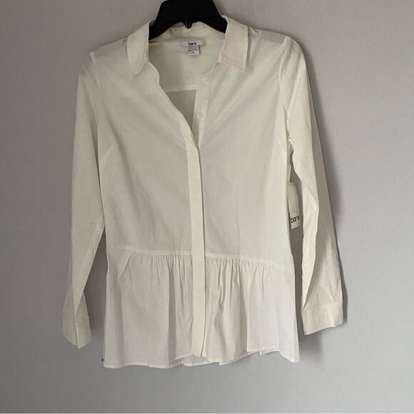 Bar III Women’s Peplum White Button Down Shirt size S - Picture 1 of 4